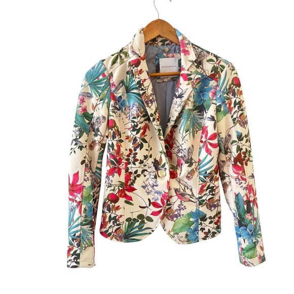 Rino & Pelle Jackets & Blazers - Rino & Pelle Tropical Floral Studded Blazer Jacket Womens 34 Multicolor Birds